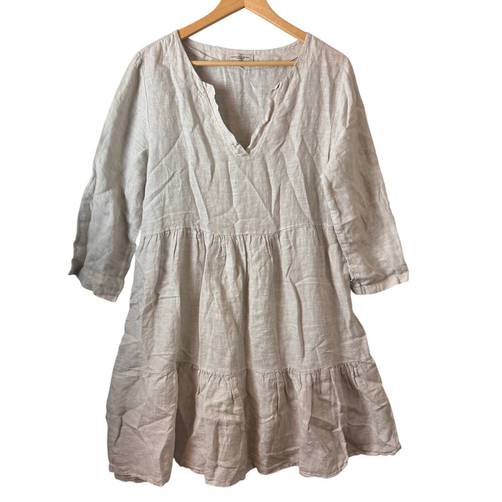 Francesca Bettini Italy Linen Midi Dress Women’s Large V-neckline Tiered Boho